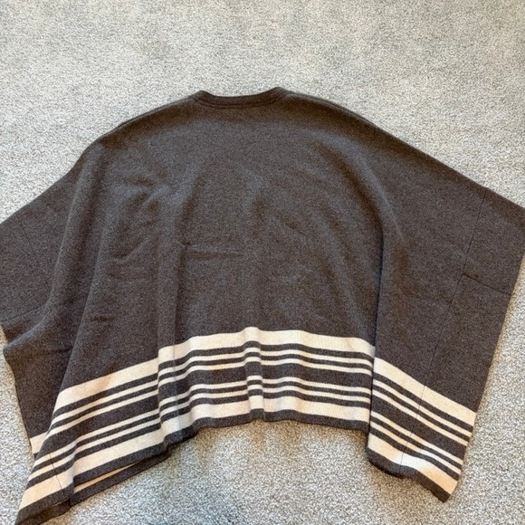 Vince Poncho Womens M/L Wool Cashmere Striped V Neck Sweater Brown Cozy Knit - Picture 10 of 13